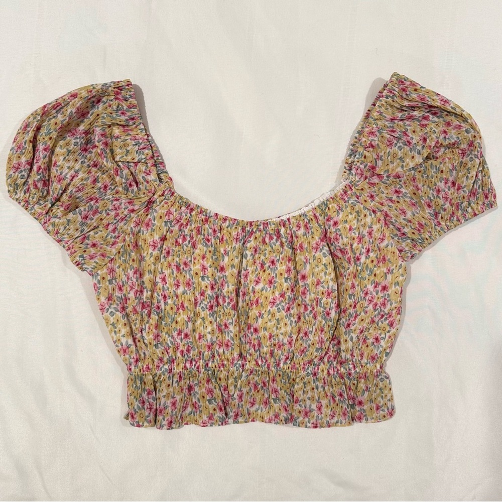 NEW Lulus Floral Puff Sleeves Crop Peplum Top Women S New w/o Tag Ditzy Babydoll